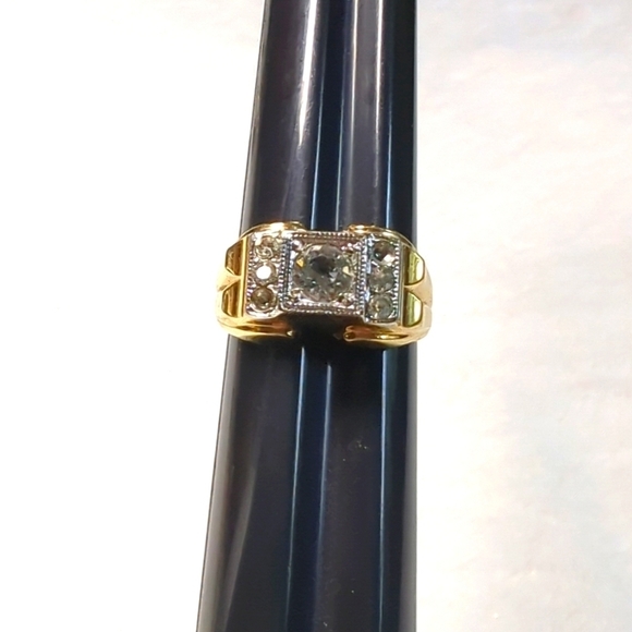 Vintage 18K Gold Plated Men's 1 Carat CZ Ring with Small Round CZ's - Picture 4 of 13